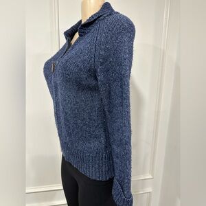 EDDIE BAUER Womens Size M Blue Marled Full Zip Knit Sweater Jacket Pockets